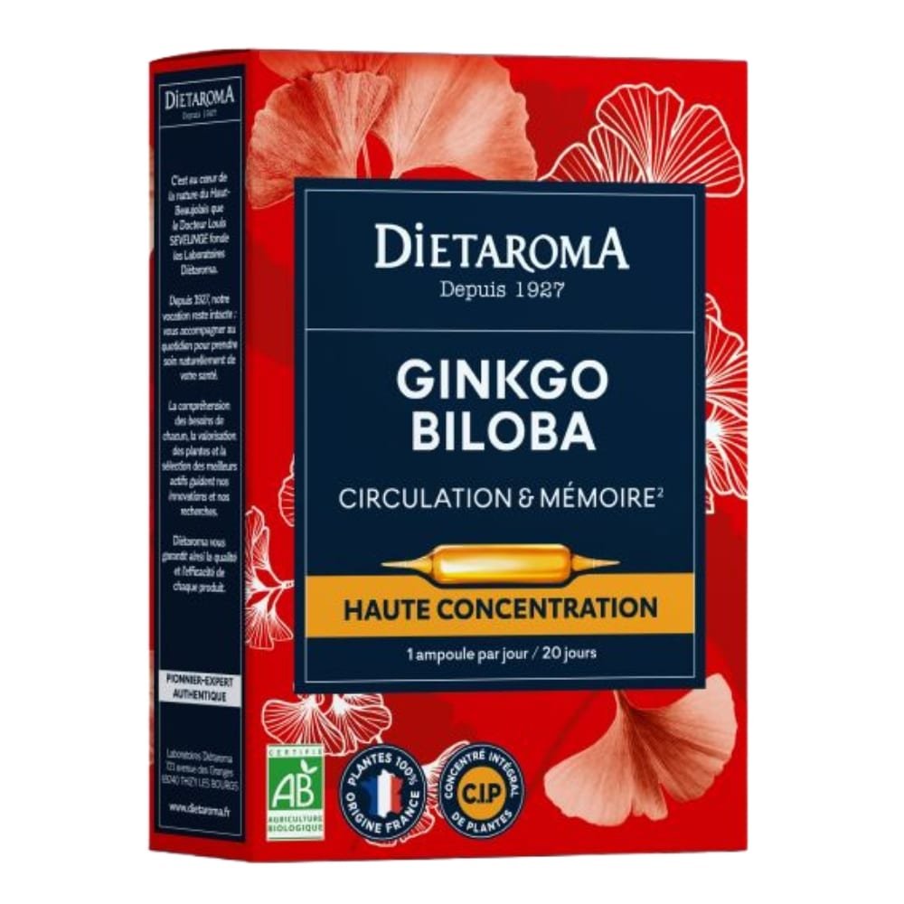 dietaroma – ginkgo biloba circulation ampoules haute concentration bio – 20u