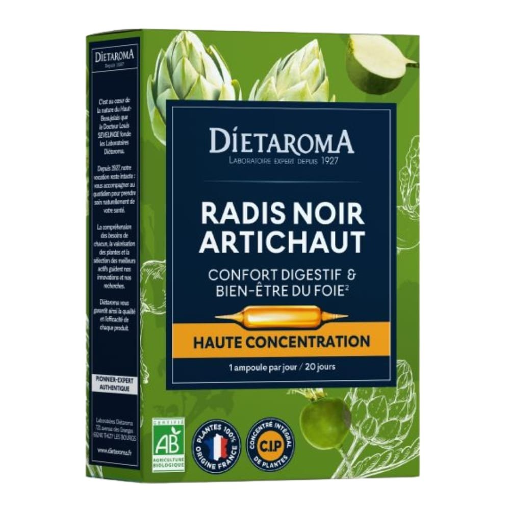 dietaroma – radis noir et artichaut ampoules haute concentration bio – 20u