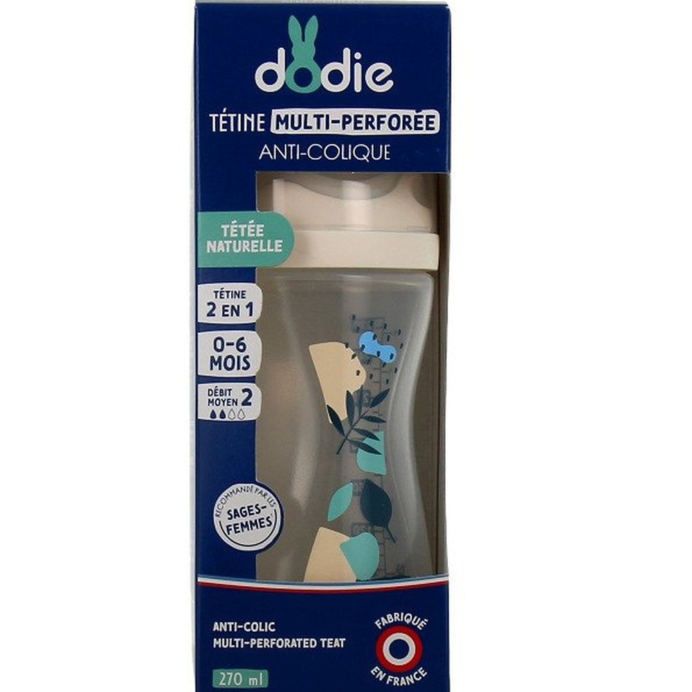 dodie – biberon multi perfore tetine debit 2 bleu 0 6mois – 270ml