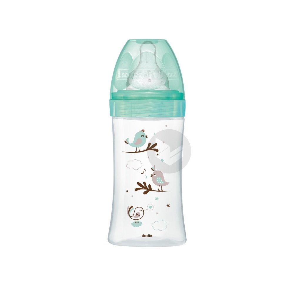 dodie – biberon verre initiation+ (0 6 m) 3 vitesses debit 2 vert oiseau – 270ml