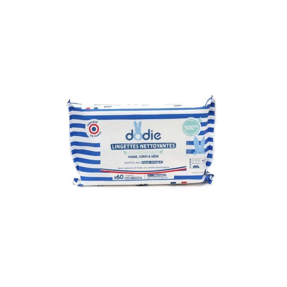 dodie – lingettes nettoyantes fibres biodegradables 70 lingettes