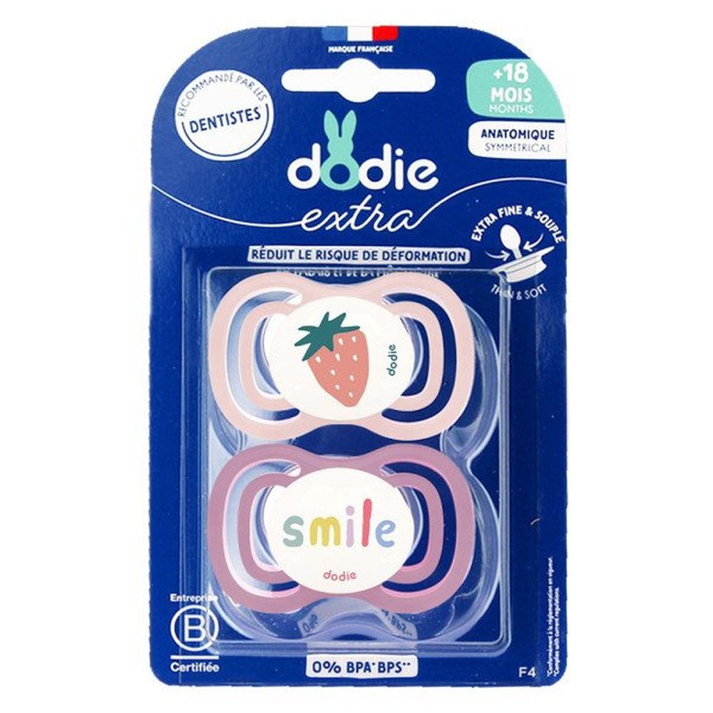 dodie – sucette +18mois duo extra fine rose f4