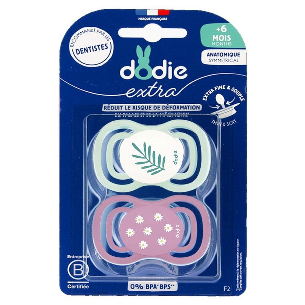 dodie – sucette +6mois duo extra fine rose f2 2365