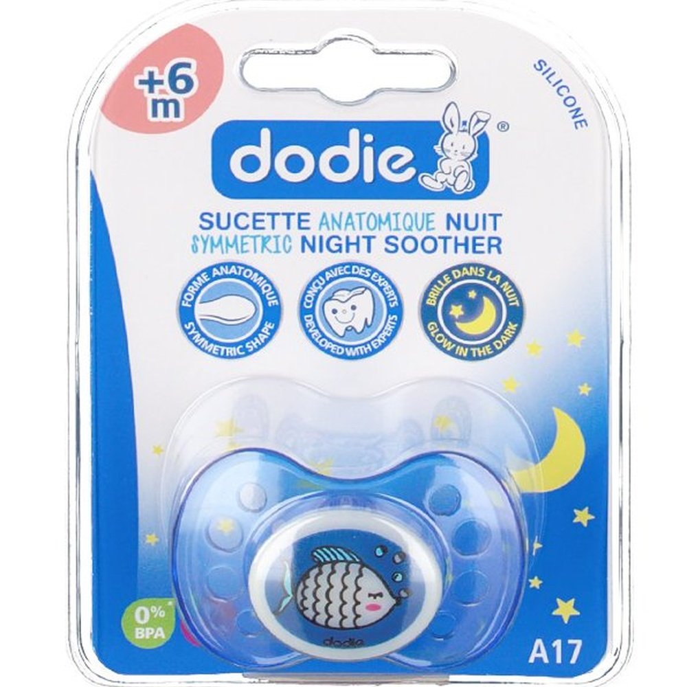 dodie – sucette forme anatomique silicone nuit (6m +) n°17