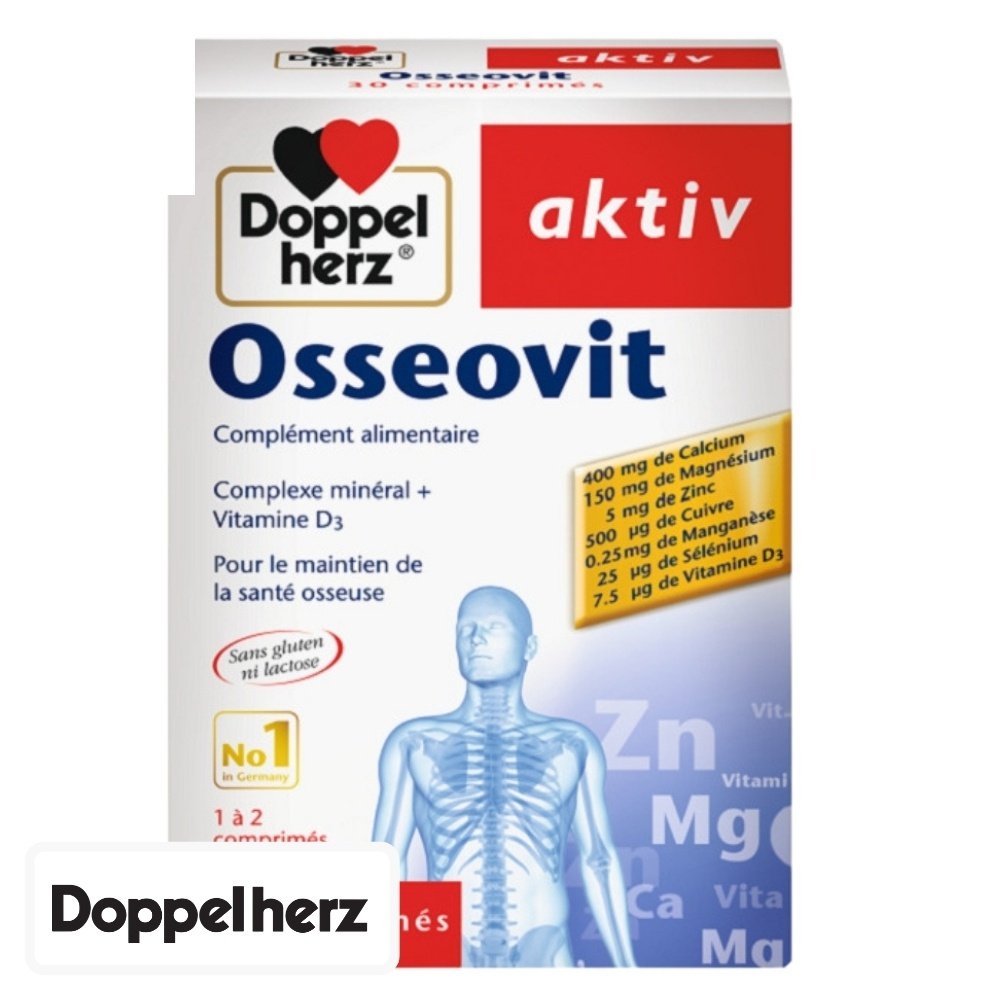 doppel herz – aktiv osseovit complexe mineral + vitamine d3 maintient de la sante osseuse – 30 comprimes