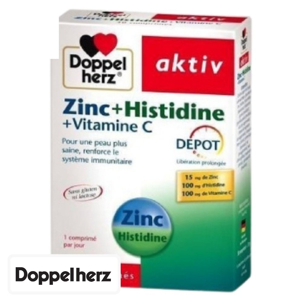 doppel herz – aktiv zinc, histidine, vitamine c depot peau saine et systeme immunitaire – 30 comprimes