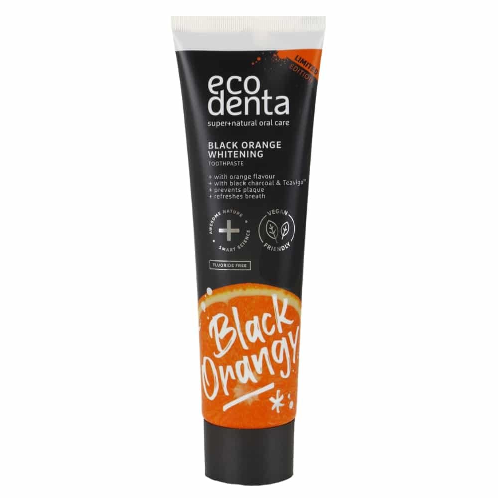 ecodenta – black whitening dentifrice blanchissant au charbon actif et orange – 100ml