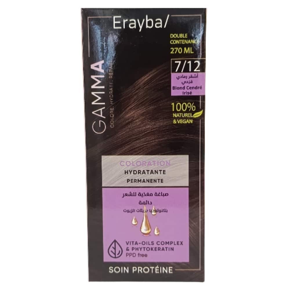 erayba – gamma coloration hydratante permanente naturelle – 7.12 – blond cendre irise