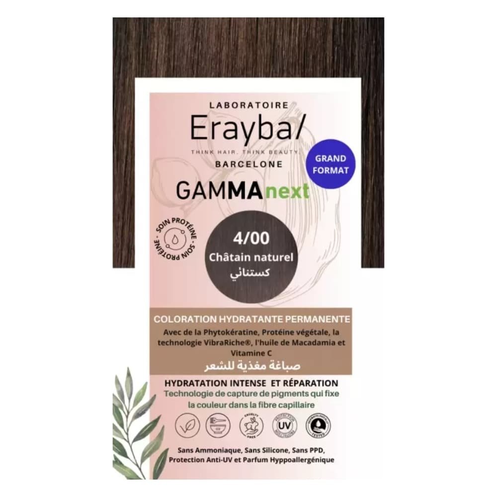 erayba – gammanext coloration cheveux hydrante permanente – 4.00 – chatain naturel