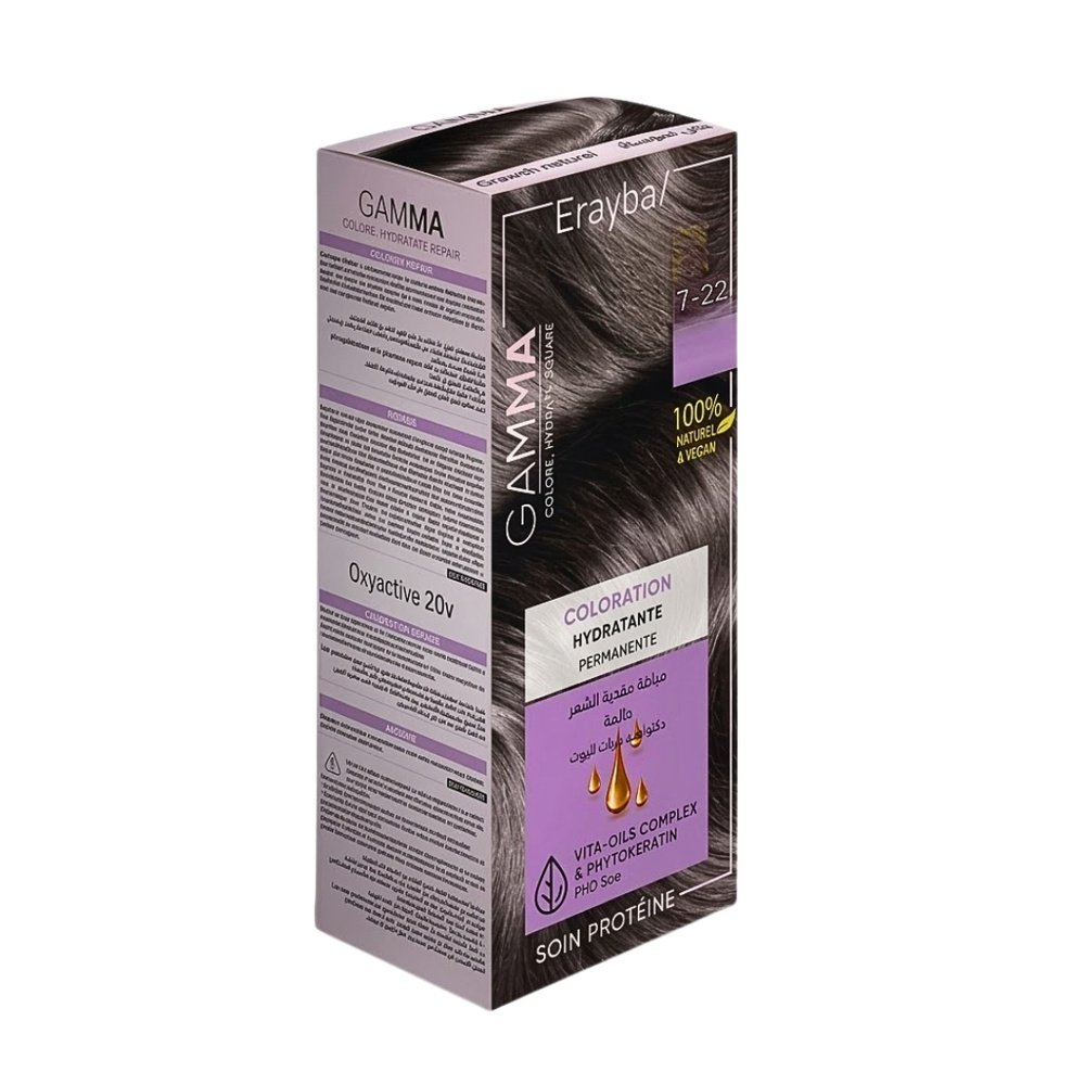 erayba – kit coloration permanente 7/22 blonde moyen cendre perle – 270ml