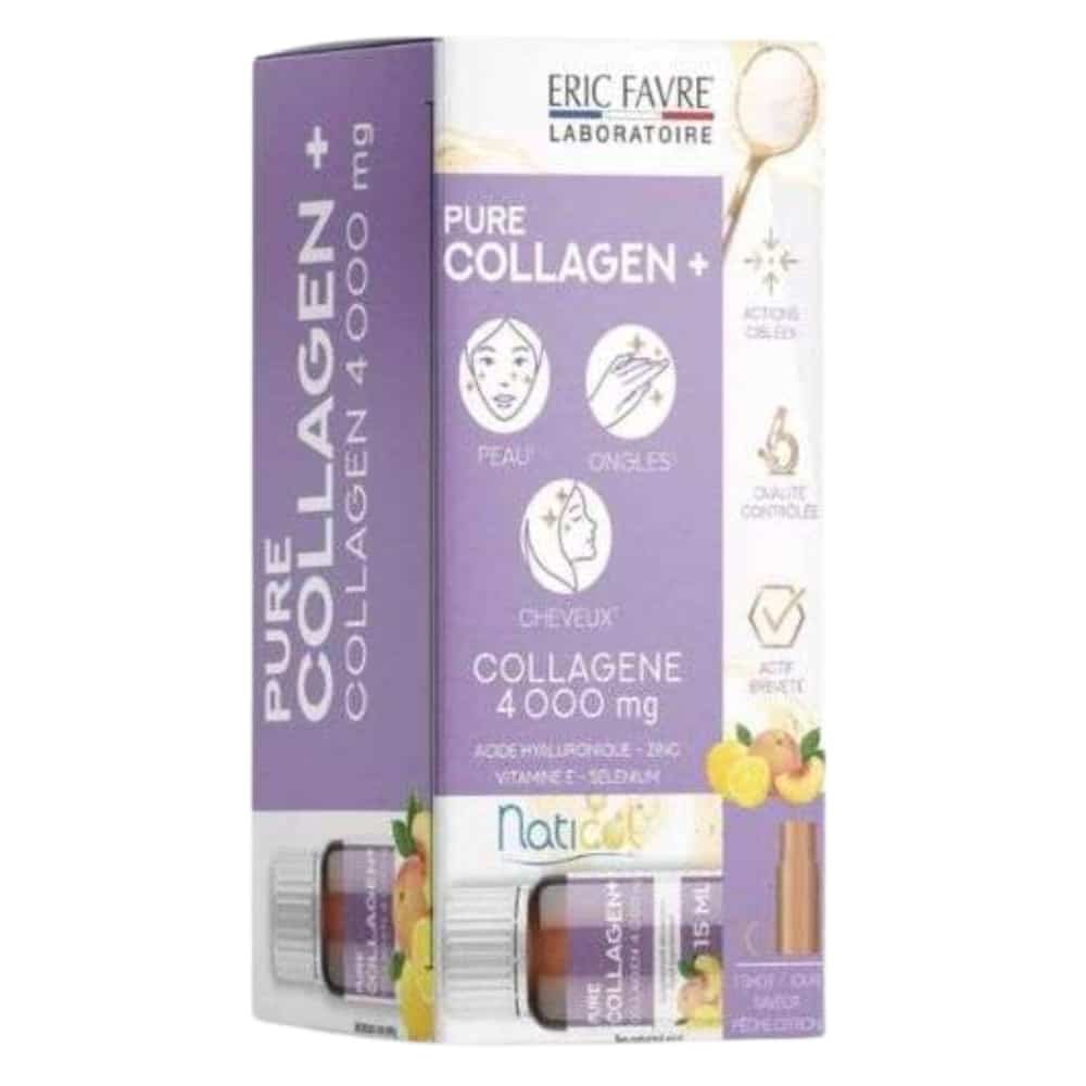 eric favre – pure collagen+ saveur peche citron ampoules – 10x – 15ml