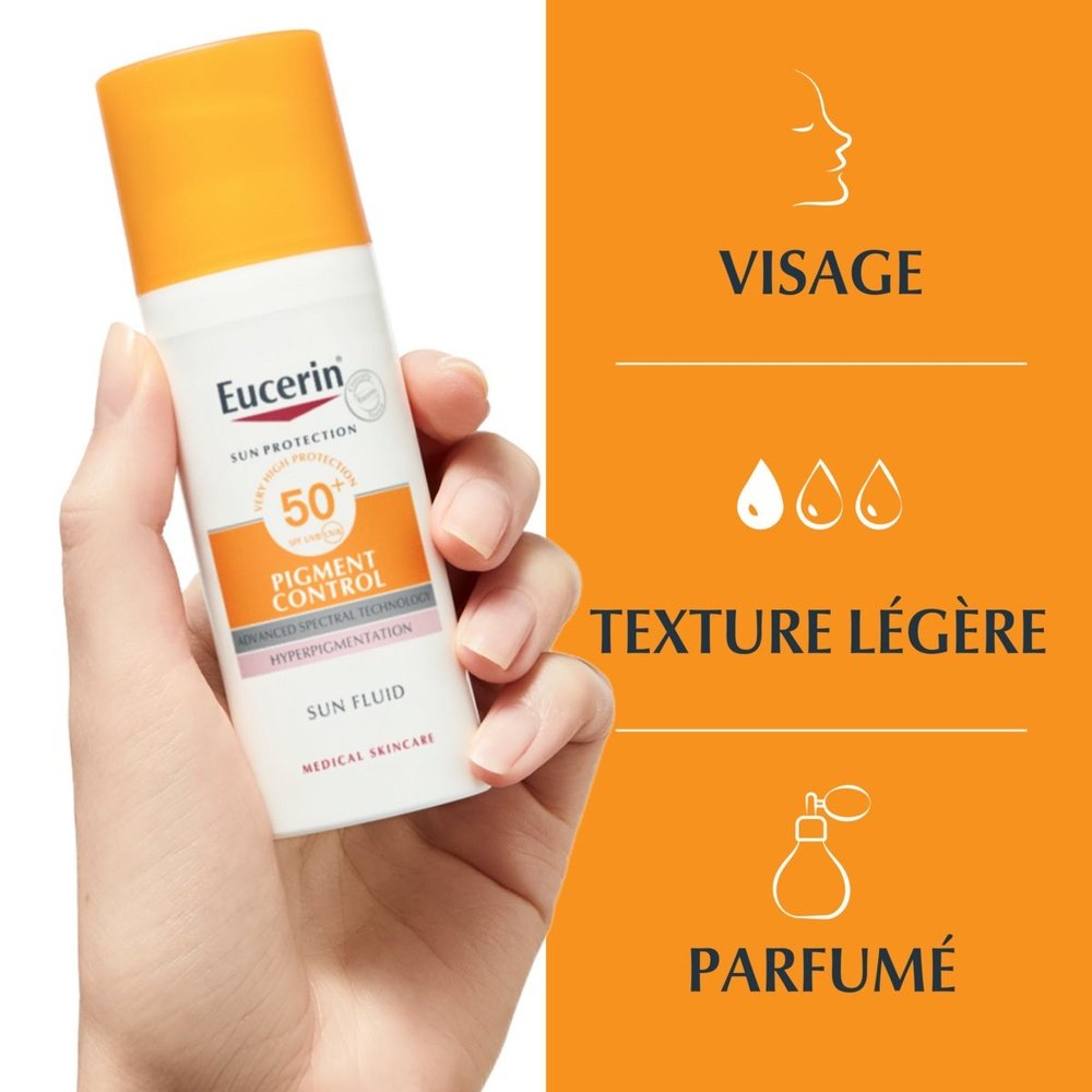 eucerin – sun pigment control fluide solaire anti taches spf50+ – 50ml – (destockage) eucerin – sun pigment control fluide solaire anti taches spf50+ – 50ml – (destockage)