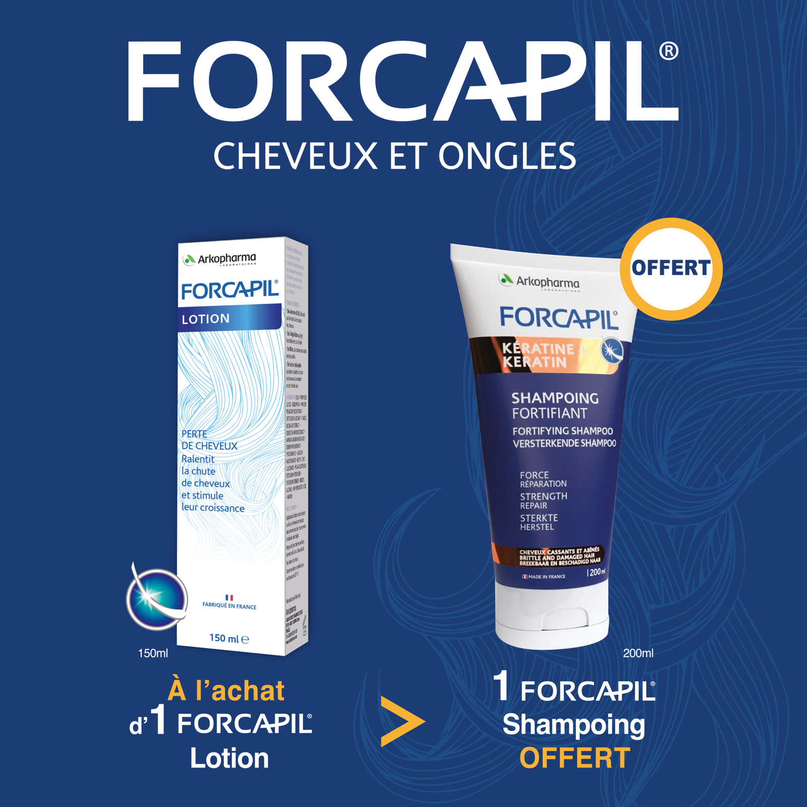🎁 pack 🎁 – arkopharma – forcapil pack lotion anti chute = forcapil shampooing energisant offert
