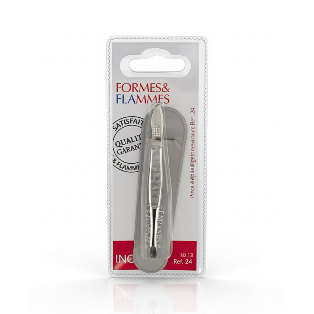 formes & flammes – pince a epiler acier forge nikele longue mors carres 9cm reference 18