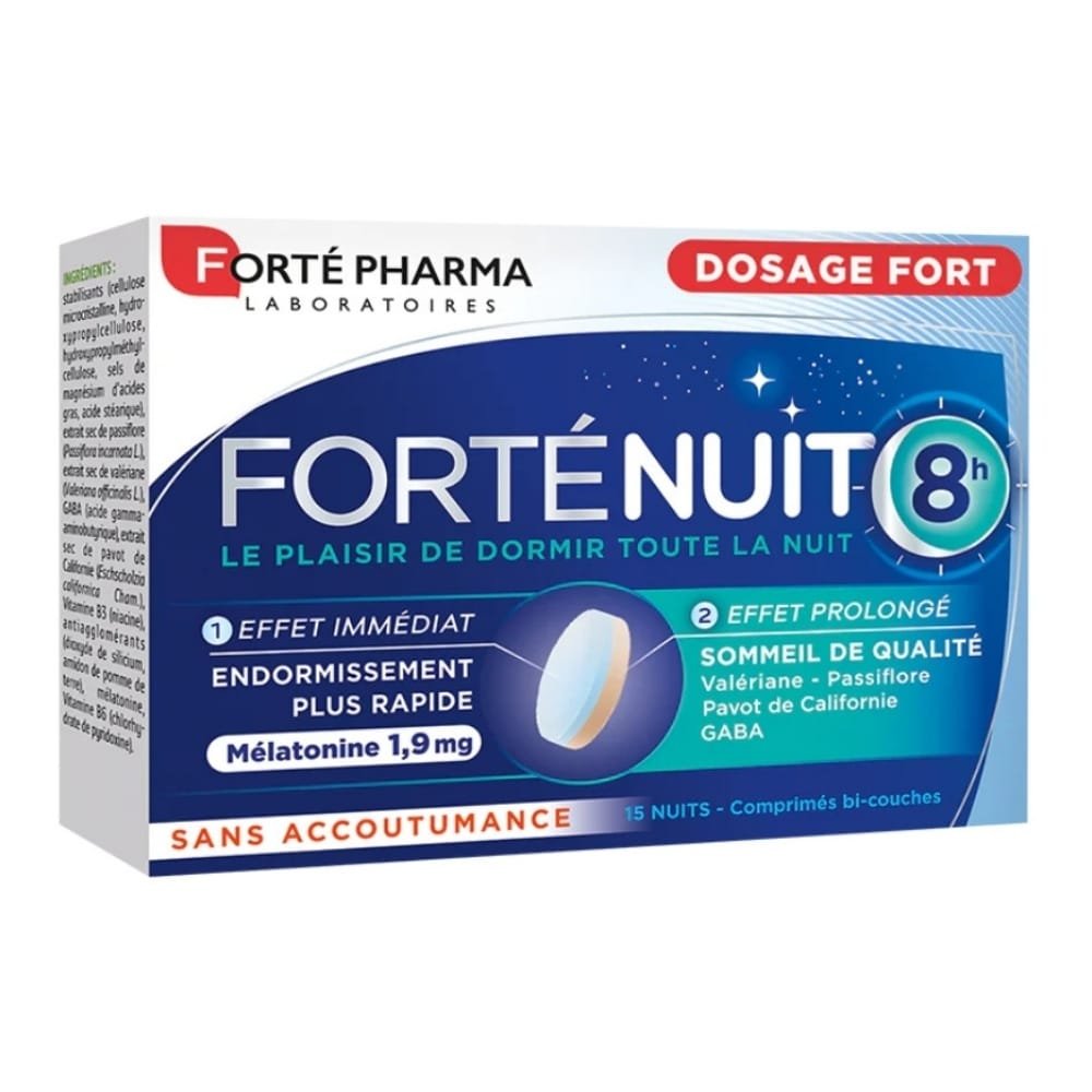 forte pharma – fortenuit 8h (dosage fort effet prolonge) melatonine endormissement plus rapide 1.9mg – 15 comprimes