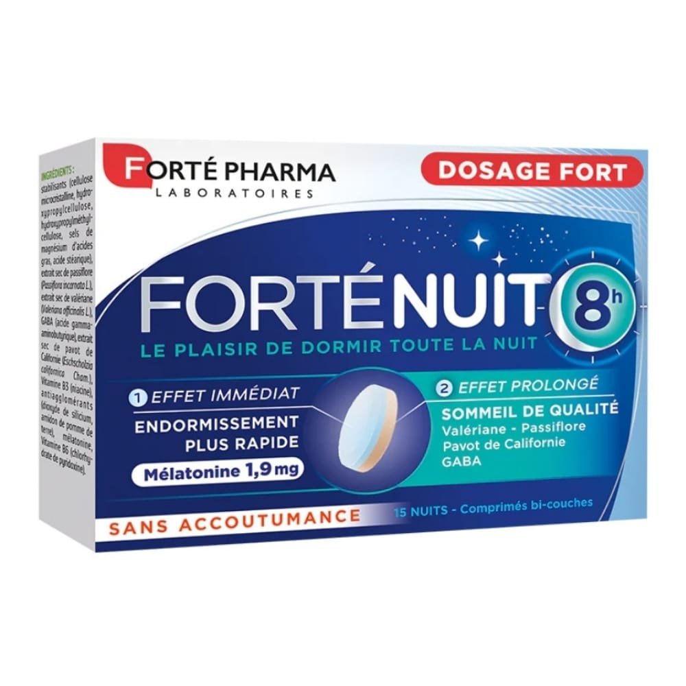 forte pharma – fortenuit 8h (dosage fort effet prolonge) melatonine endormissement plus rapide 1.9mg – 30 comprimes