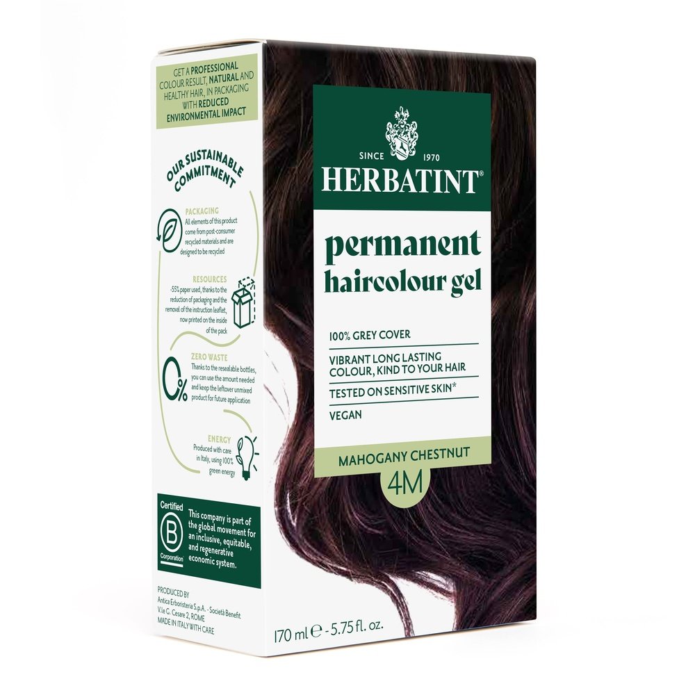 herbatint – coloration cheveux permanente – 150ml – 4m – chatain acajou