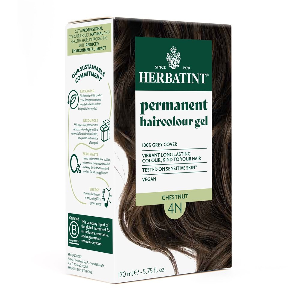 herbatint – coloration cheveux permanente – 150ml – 4n – chatain