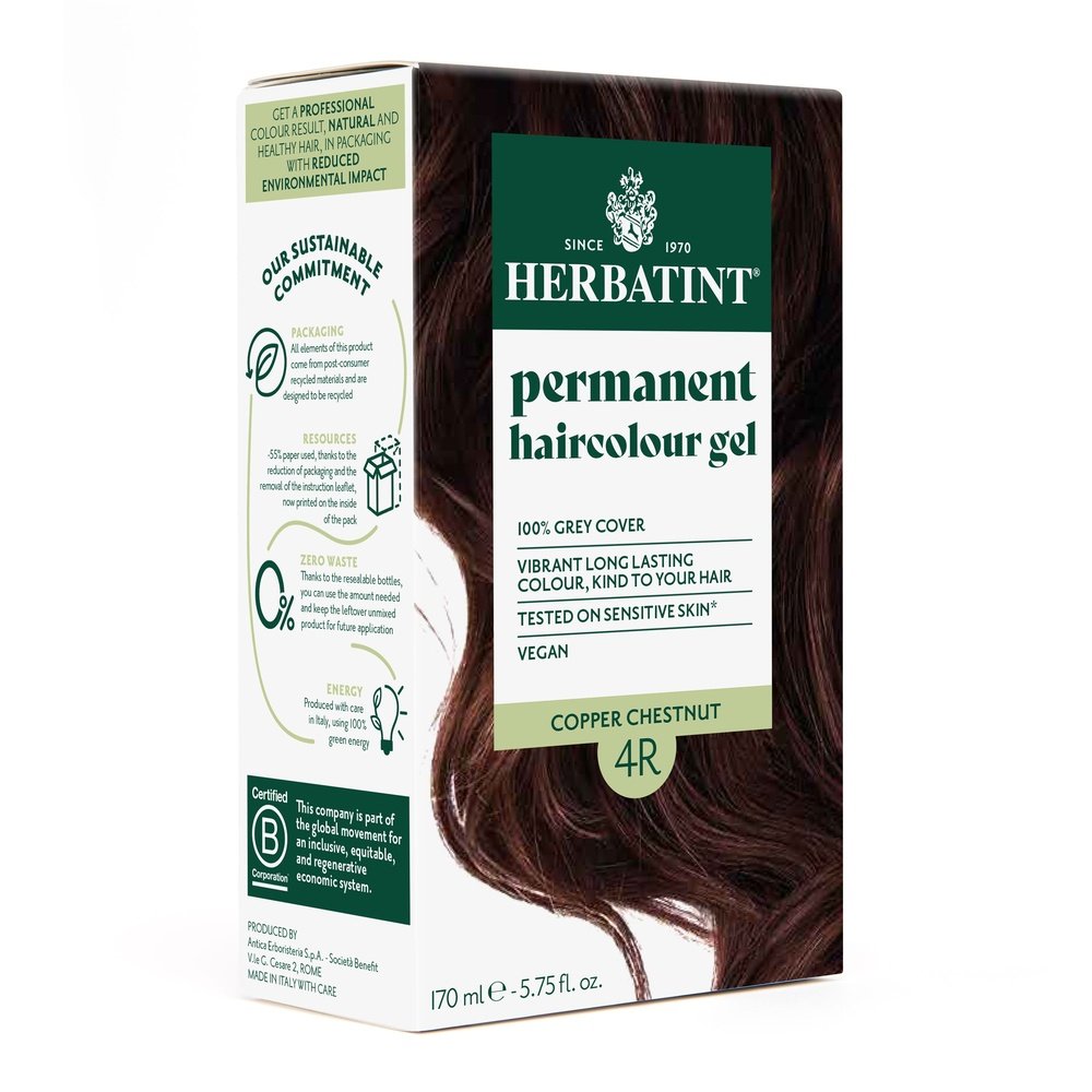 herbatint – coloration cheveux permanente – 150ml – 4r – chatain cuivre