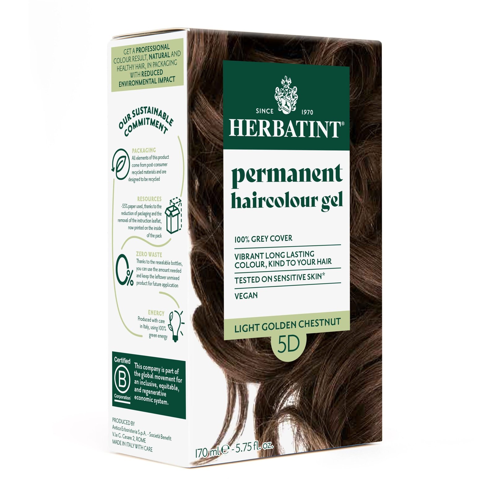 herbatint – coloration cheveux permanente – 150ml – 5d – chatain clair dore