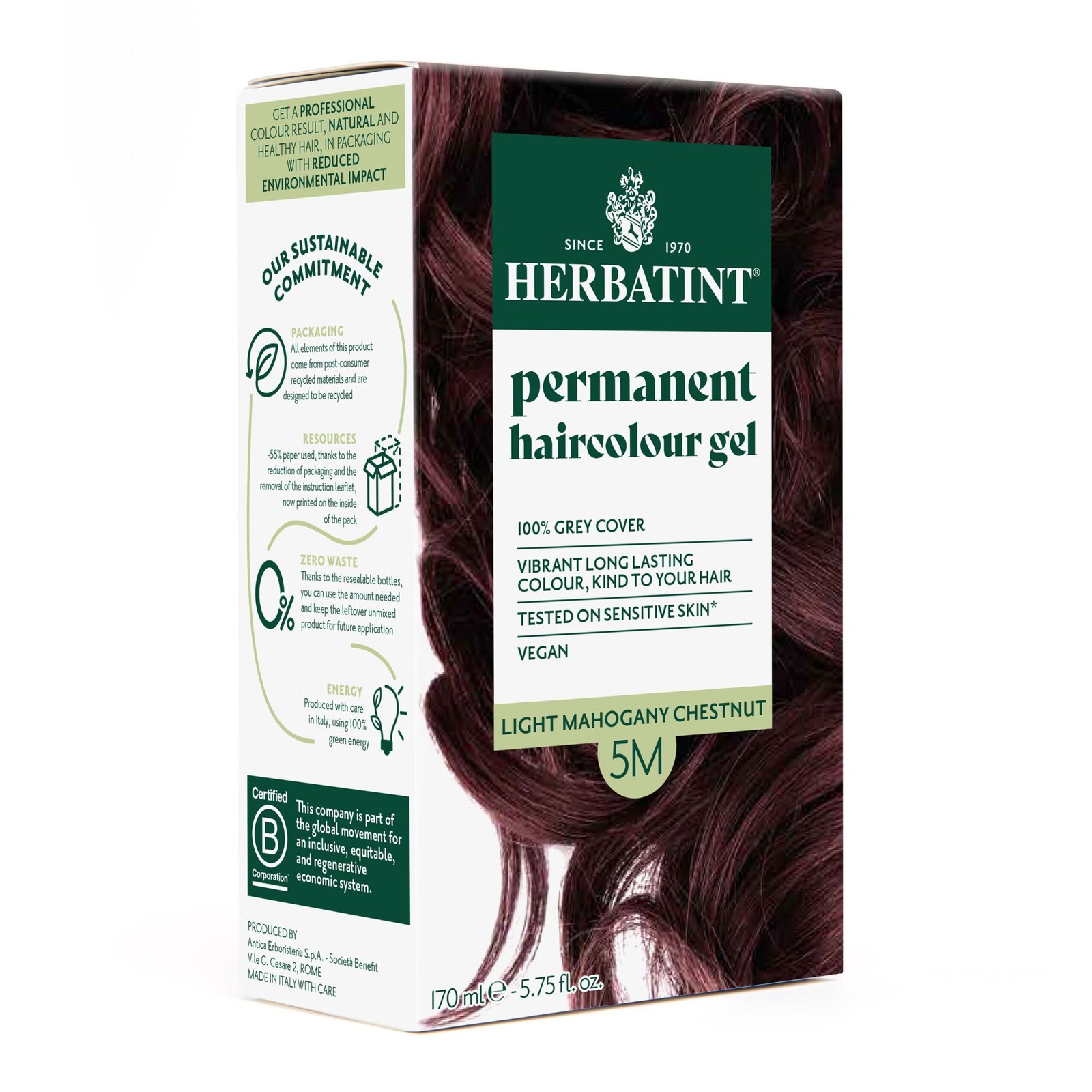 herbatint – coloration cheveux permanente – 150ml – 5m – chatain clair acajou