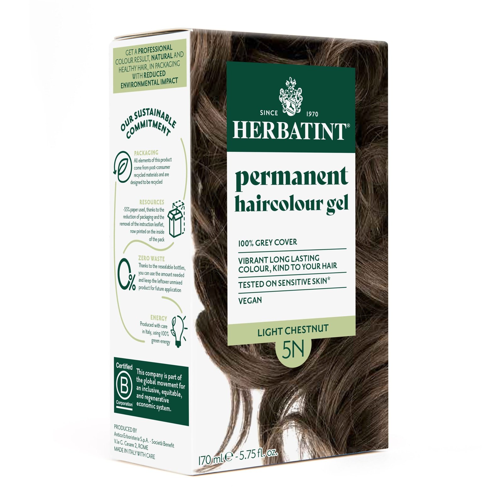herbatint – coloration cheveux permanente – 150ml – 5n – chatain clair