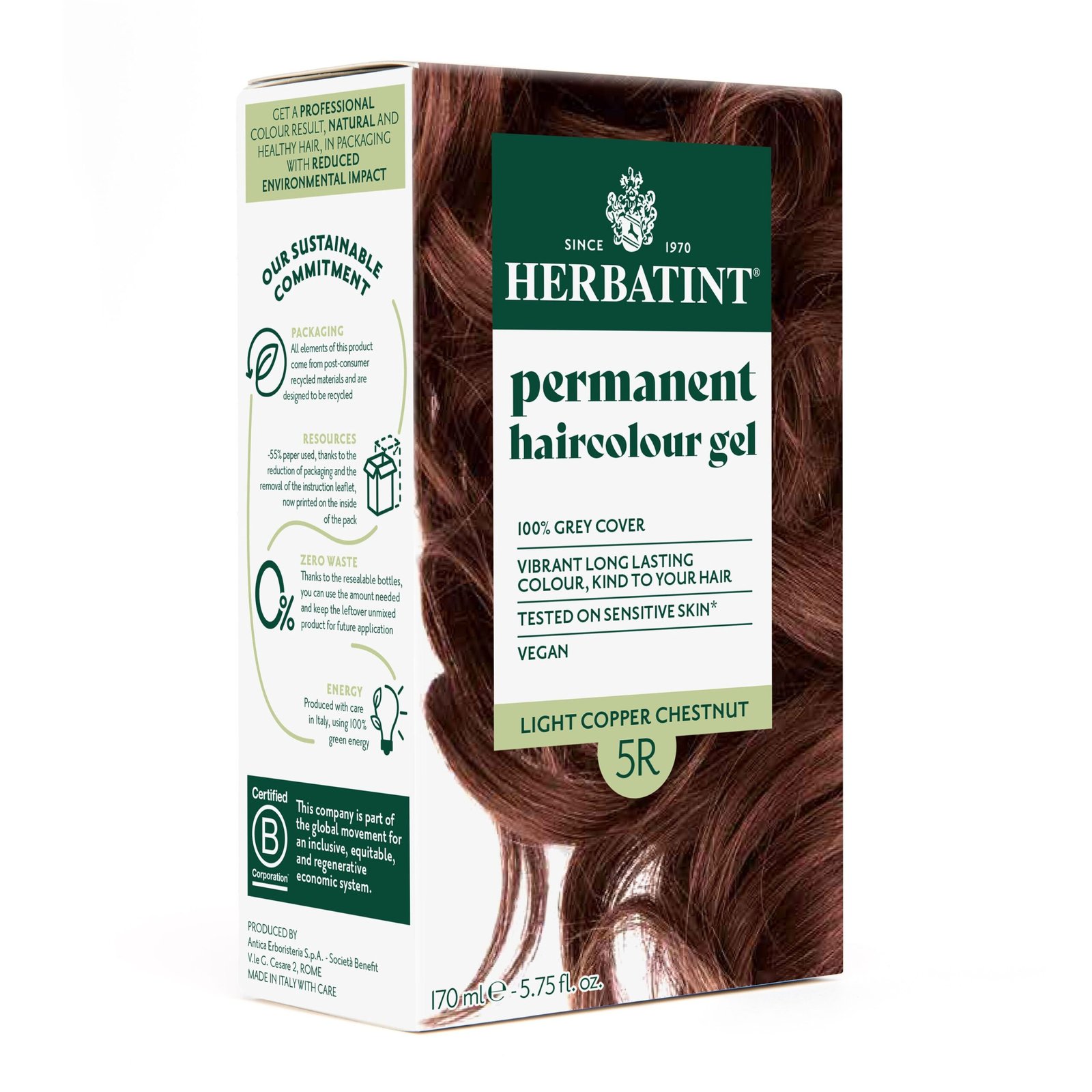 herbatint – coloration cheveux permanente – 150ml – 5r – chatain clair cuivre