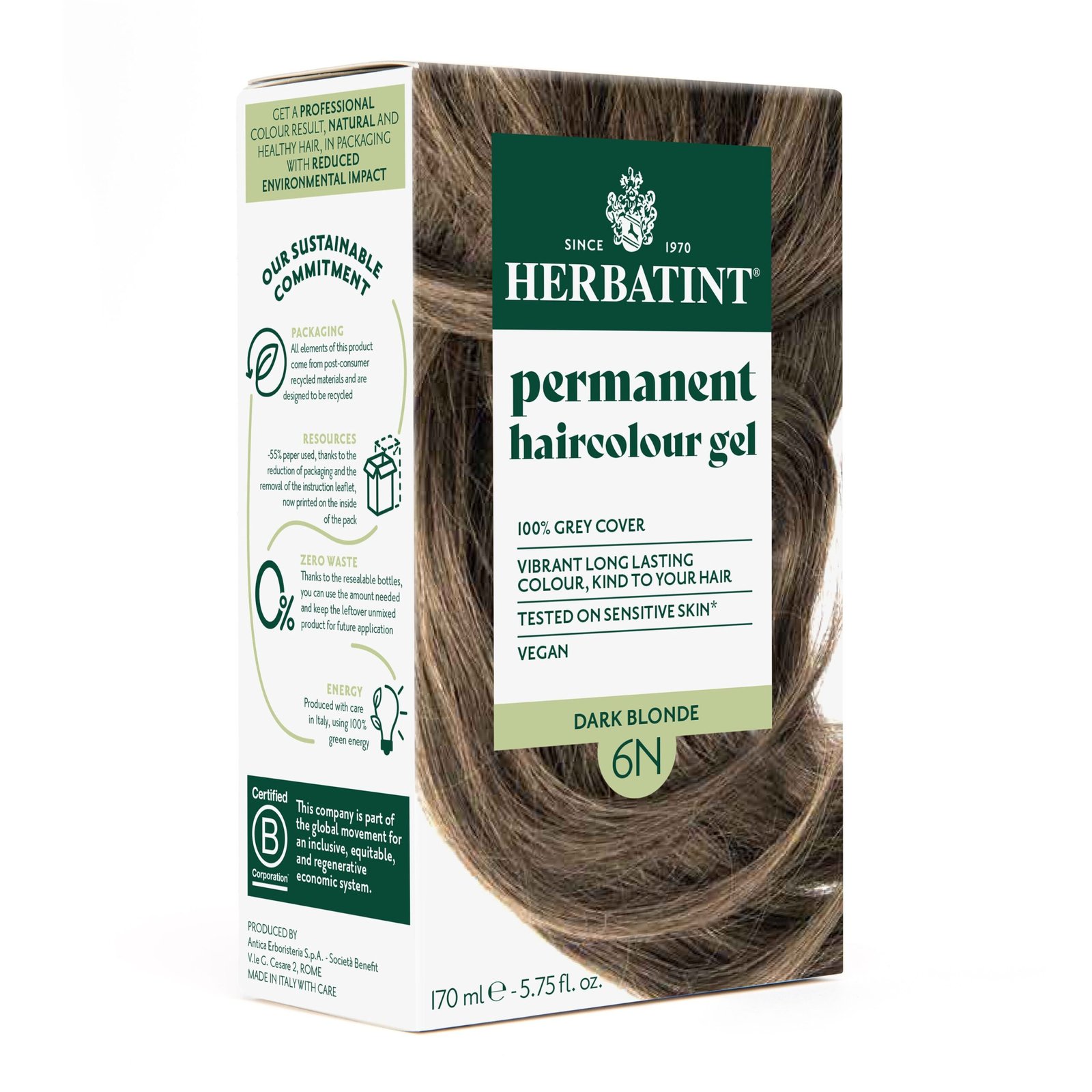 herbatint – coloration cheveux permanente – 150ml – 6n – blond fonce