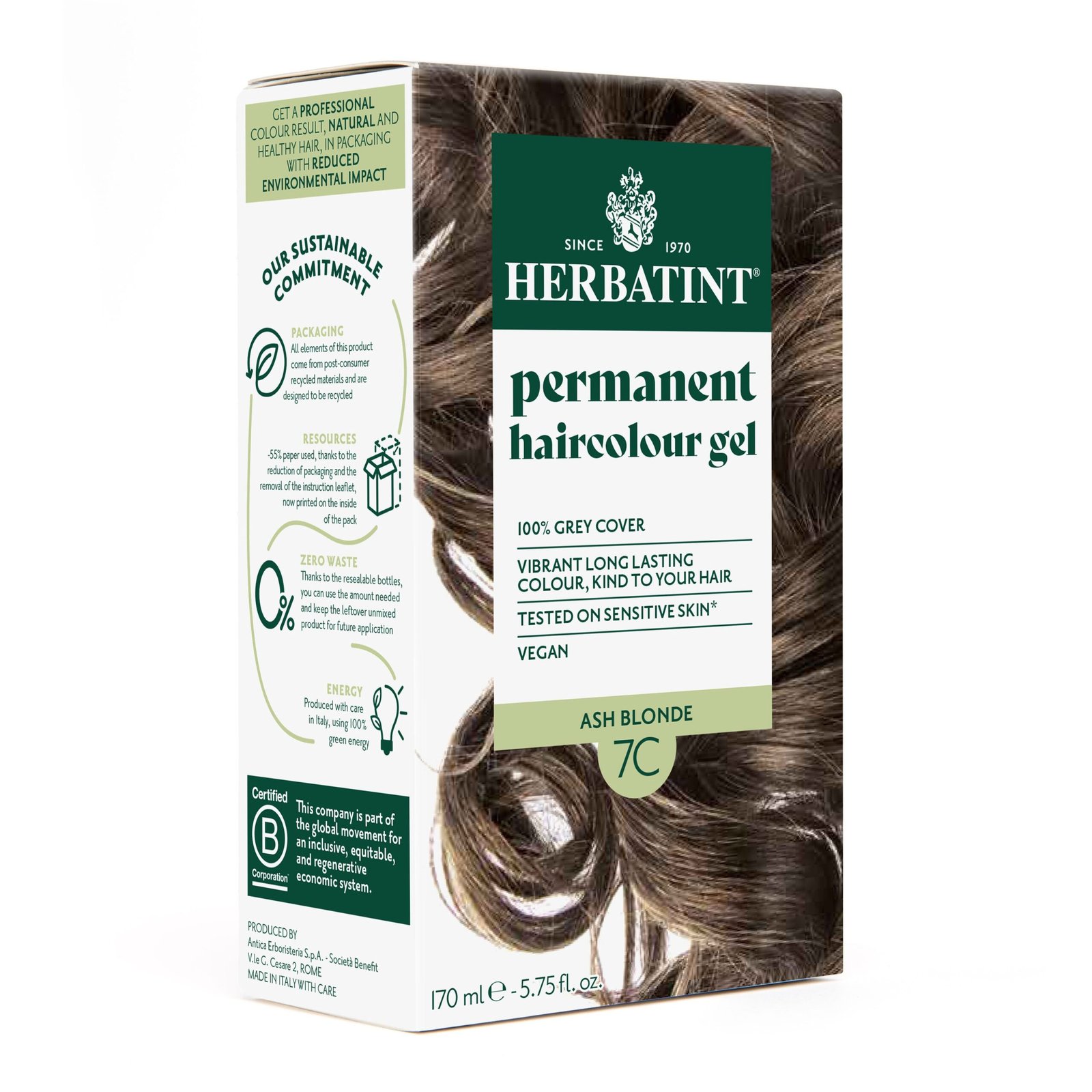 herbatint – coloration cheveux permanente – 150ml – 7c – blond cendre
