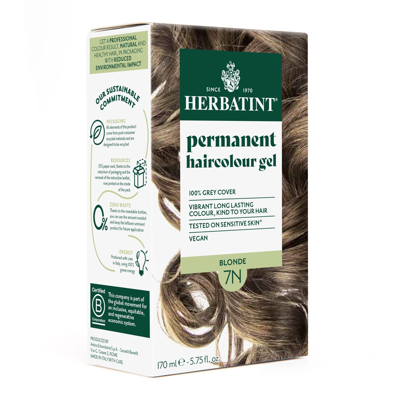herbatint – coloration cheveux permanente – 150ml – 7n – blond