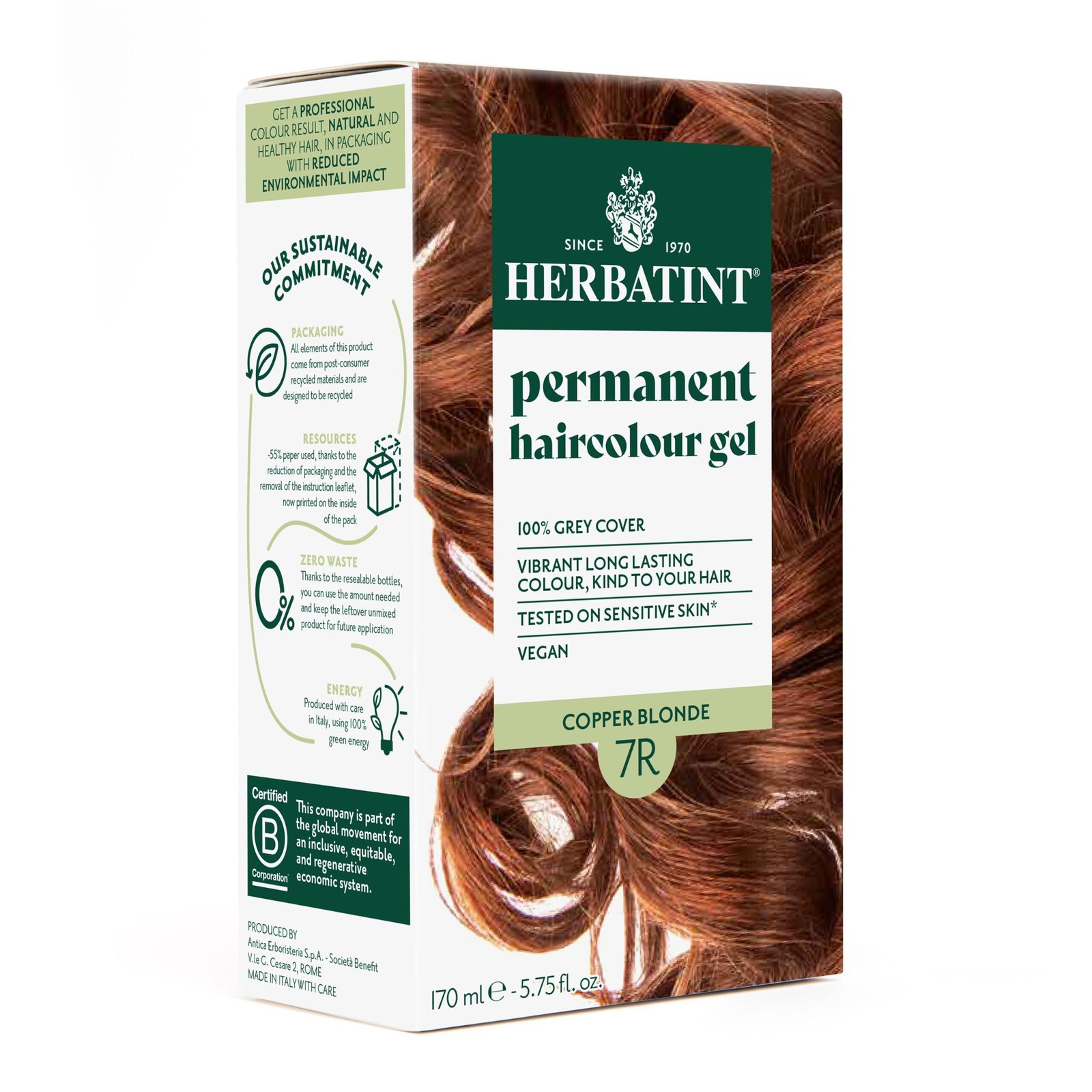 herbatint – coloration cheveux permanente – 150ml – 7r – blond cuivre