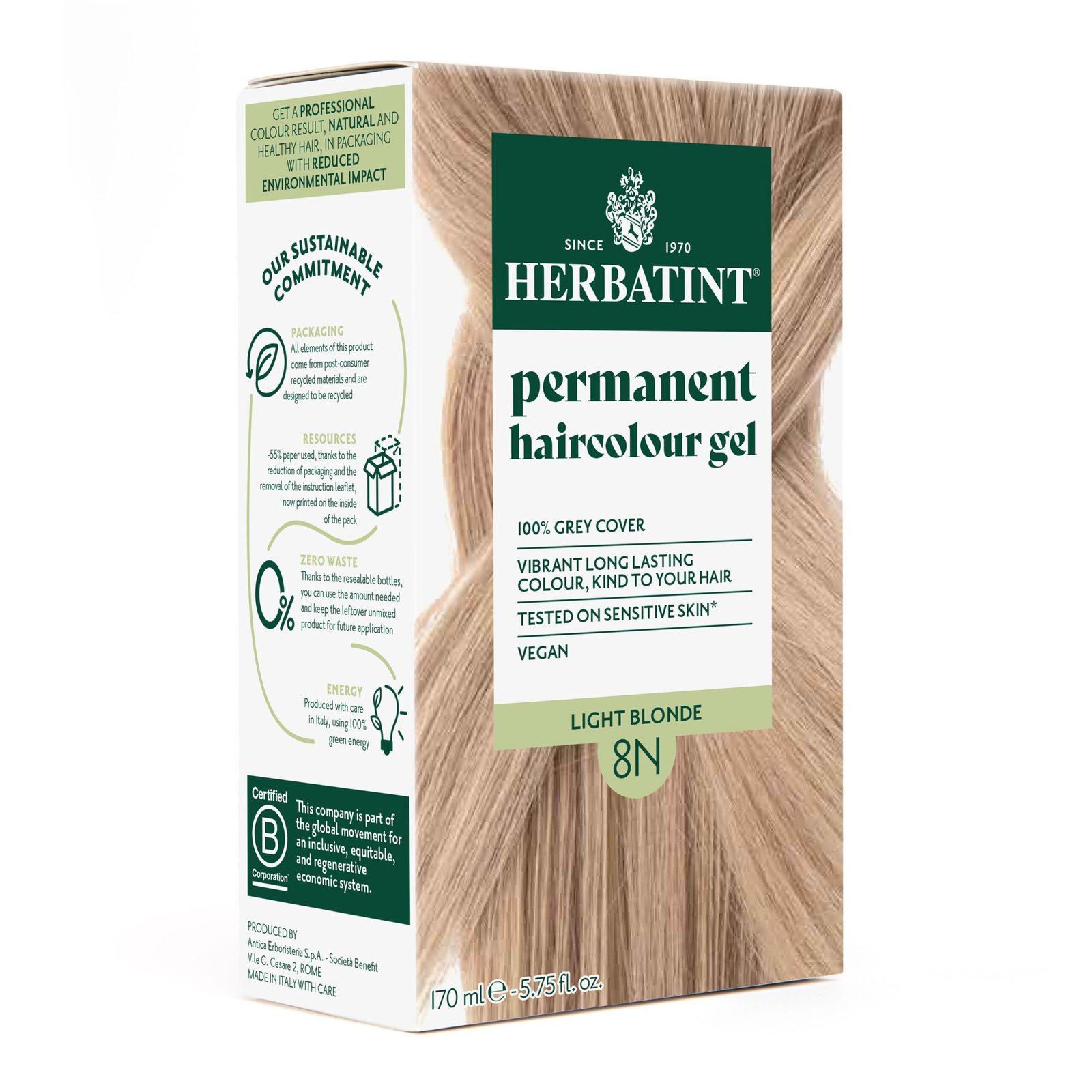 herbatint – coloration cheveux permanente – 150ml – 8n – blond clair