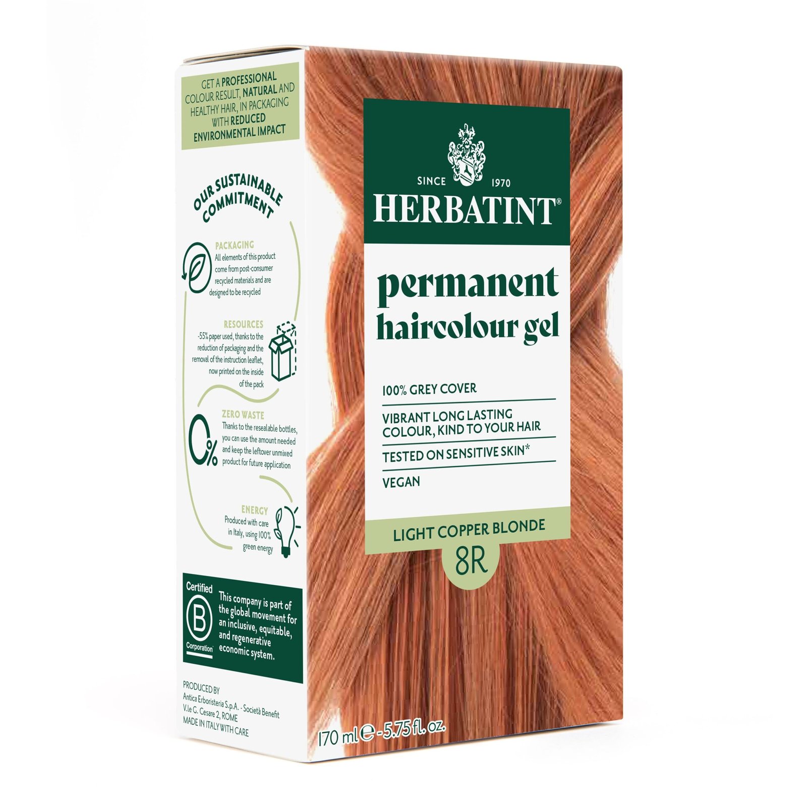 herbatint – coloration cheveux permanente – 150ml – 8r – blond clair cuivre