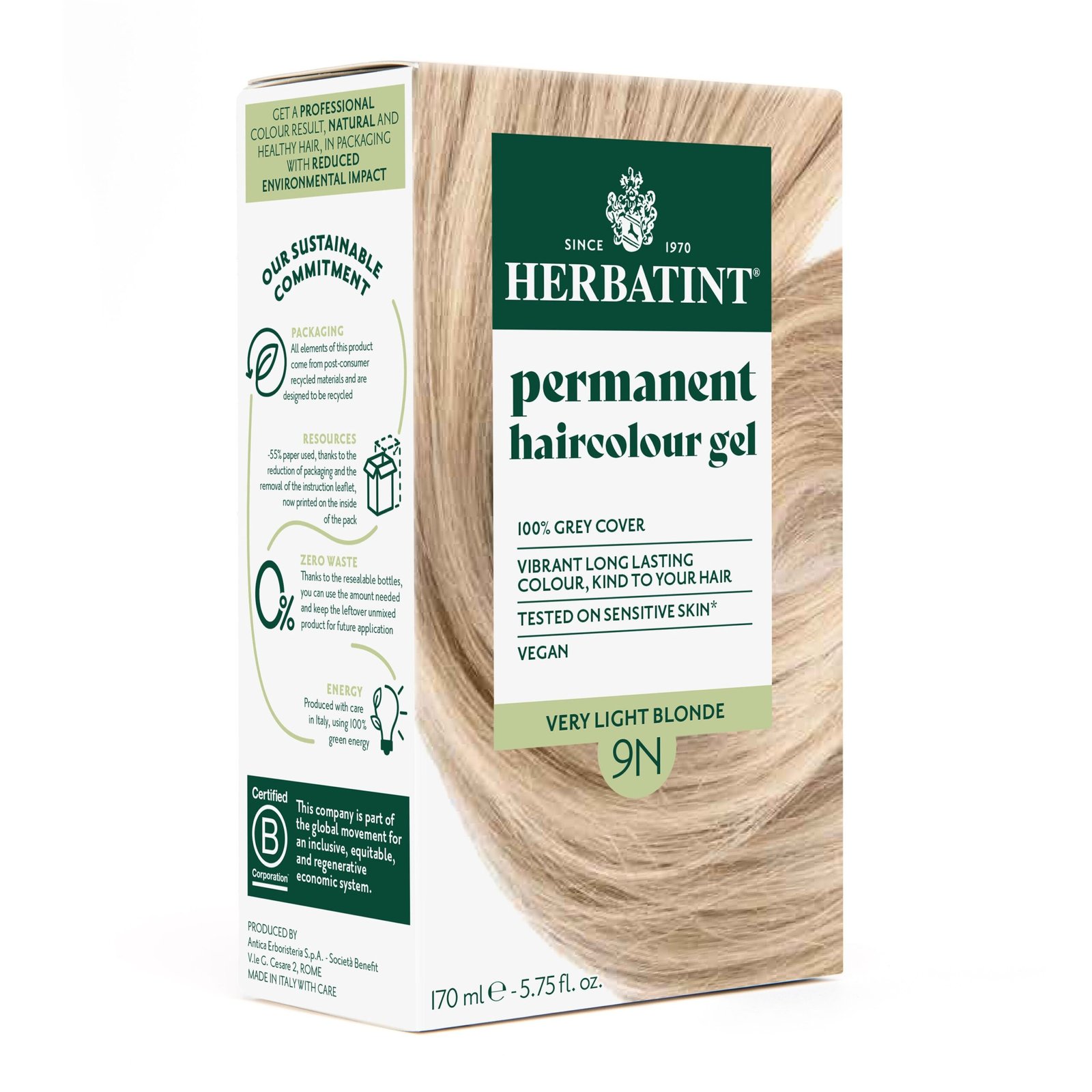 herbatint – coloration cheveux permanente – 150ml – 9n – blond miel