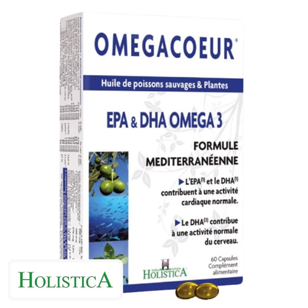 holistica – omegacoeur huile de poisson sauvages et plantes epa et dha omega 3 – 60 capsules