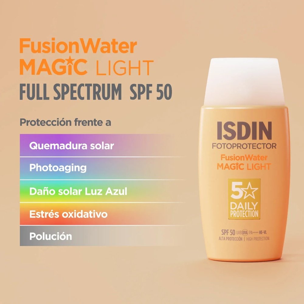 isdin – fotoprotector fusion water magic color solaire teinte light spf50 – 50ml isdin – fotoprotector fusion water magic color solaire teinte light spf50 – 50ml
