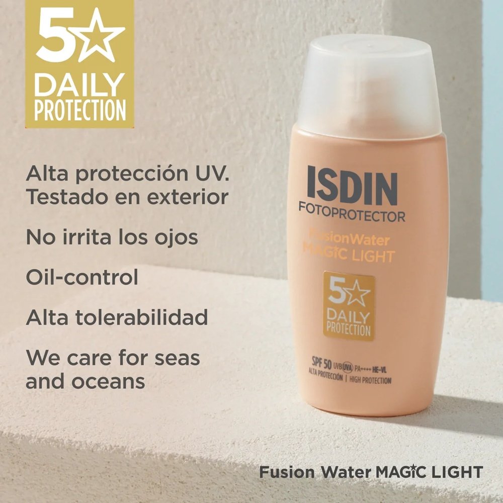 isdin – fotoprotector fusion water magic color solaire teinte light spf50 – 50ml isdin – fotoprotector fusion water magic color solaire teinte light spf50 – 50ml