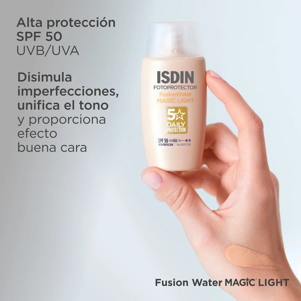 isdin – fotoprotector fusion water magic color solaire teinte light spf50 – 50ml isdin – fotoprotector fusion water magic color solaire teinte light spf50 – 50ml