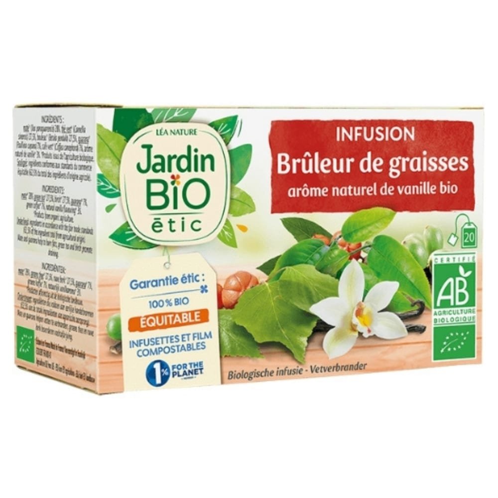 jardin bio – infusion bruleur de graisses arome vanille bio – 20u