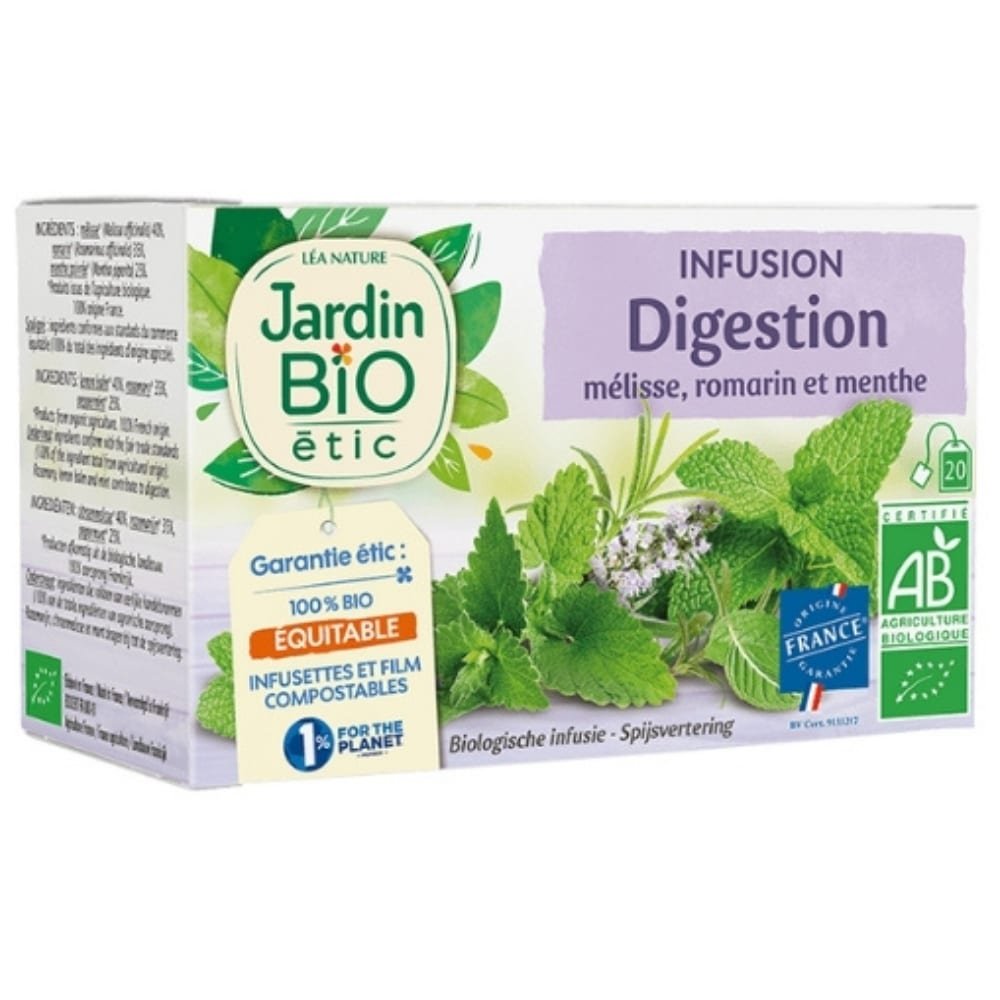 jardin bio – infusion digestion melisse, romarin et menthe bio – 20u