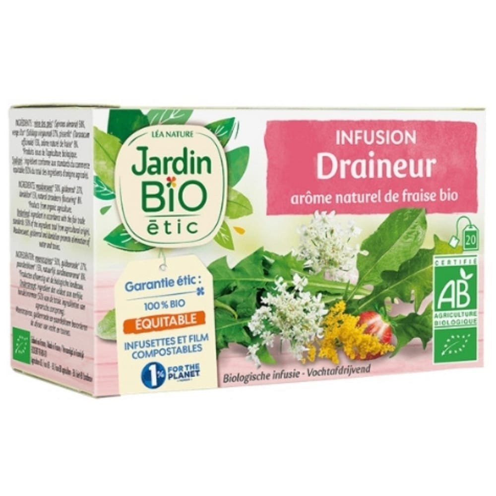 jardin bio – infusion draineur arome de fraise bio – 20u