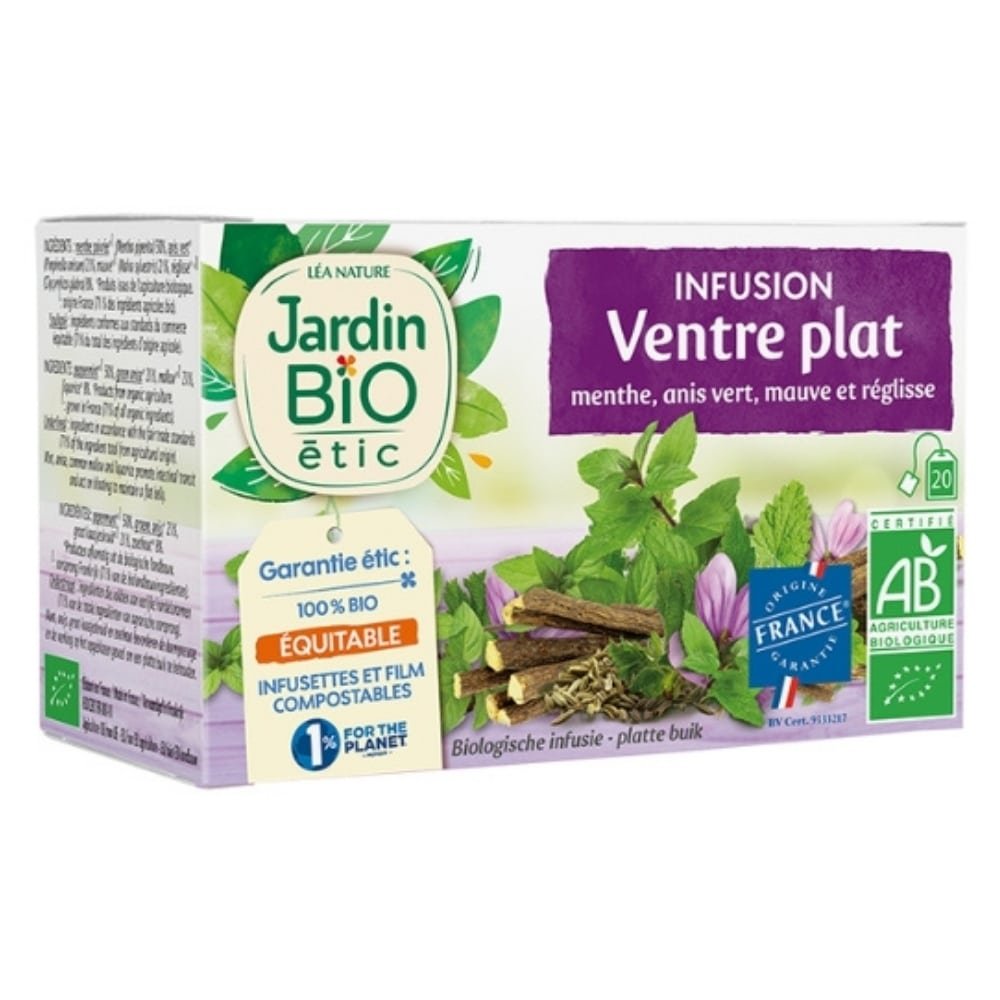 jardin bio – infusion ventre plat menthe, anis vert, mauve et reglisse bio – 20u