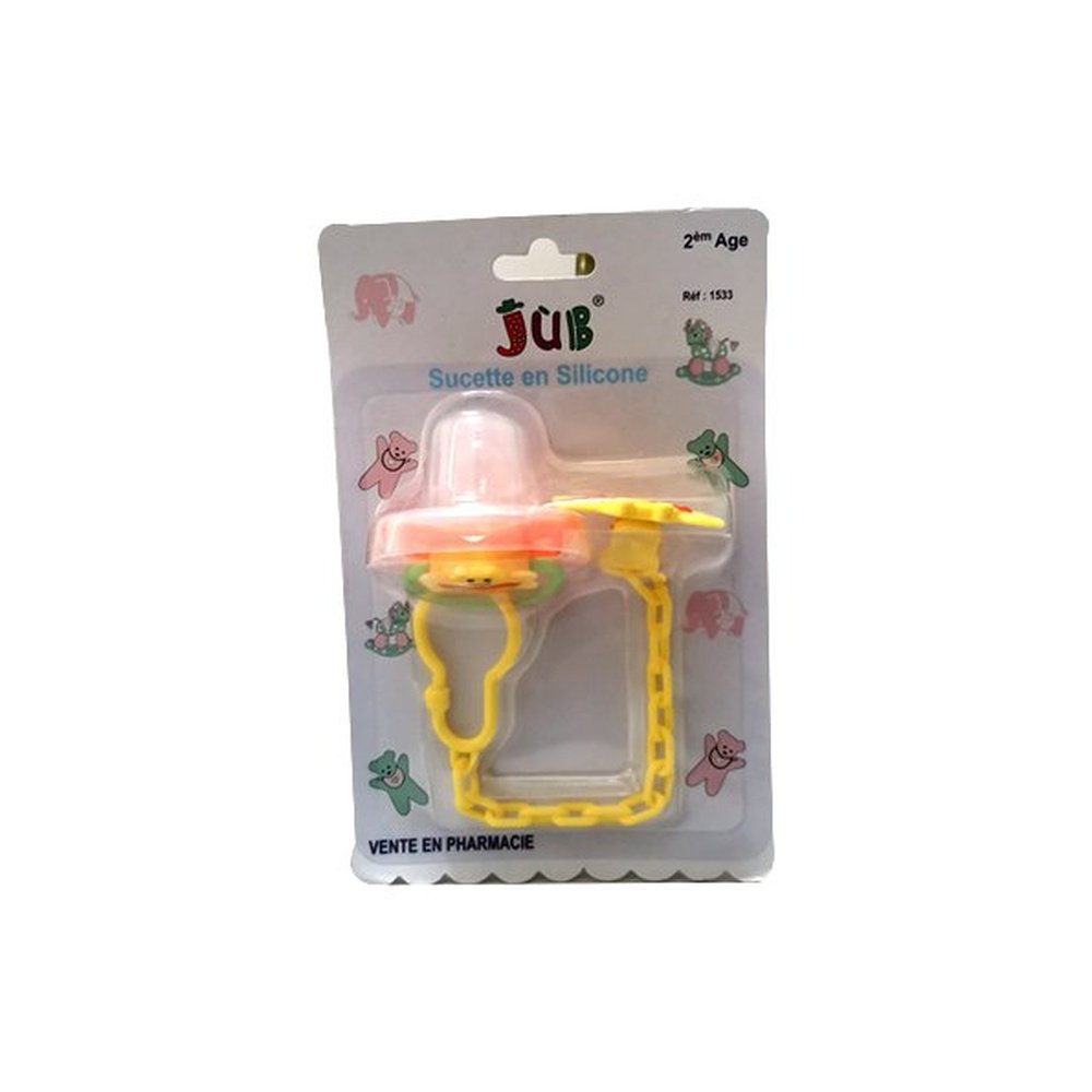 juniors – sucette en silicone jub 2eme age +couvercle