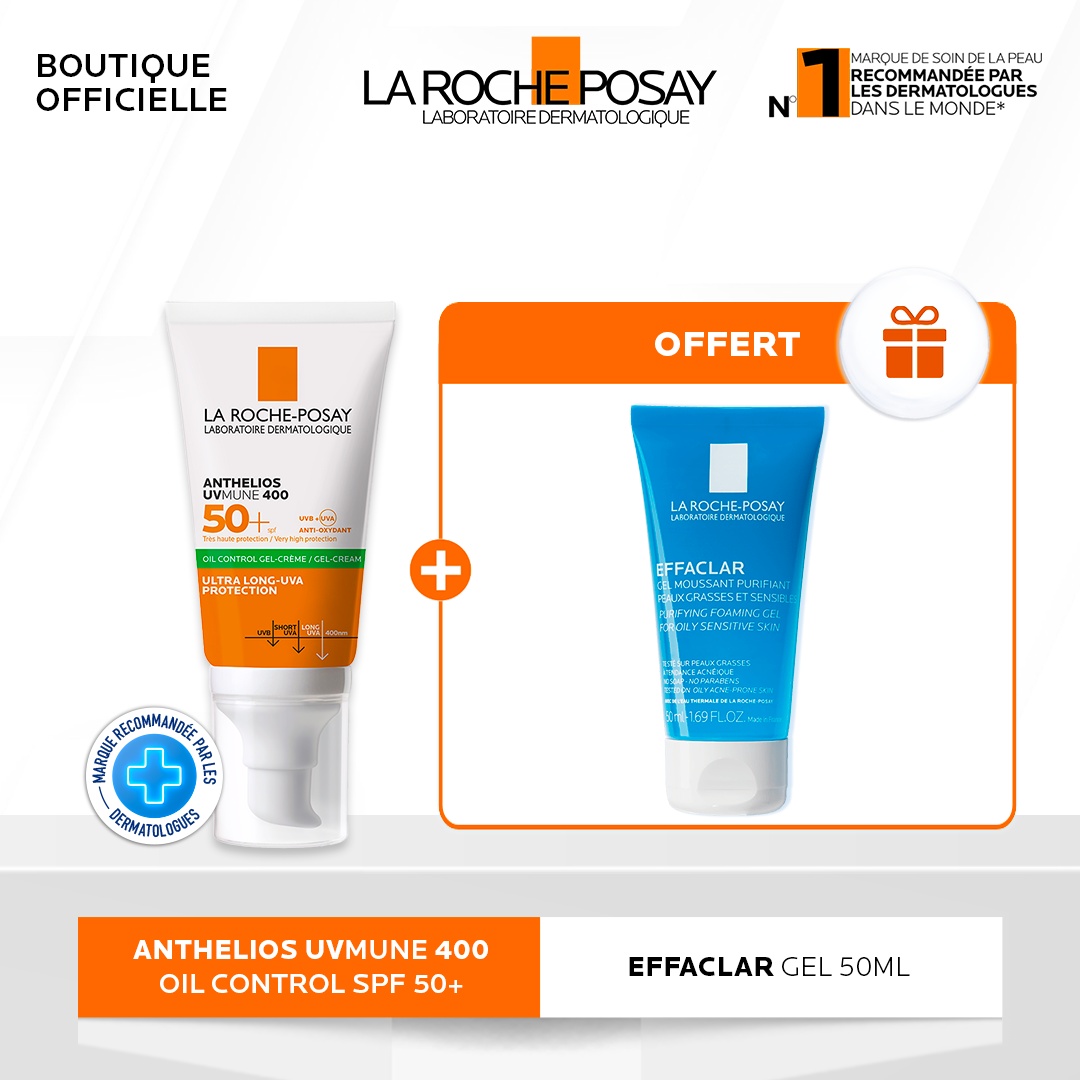 la roche posay – anthelios uv mune crème solaire matifiante spf50ml = effaclar gel nettoyant 50ml offert