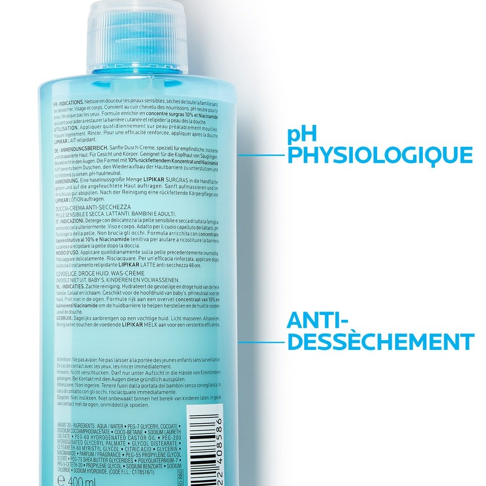 la roche posay – lipikar surgas creme lavante – 400ml la roche posay – lipikar surgas creme lavante – 400ml