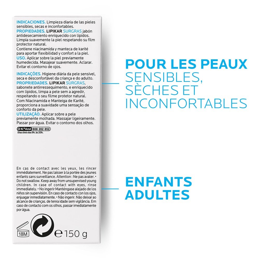 la roche posay – lipikar surgras pain dermatologique – 150g la roche posay – lipikar surgras pain dermatologique – 150g
