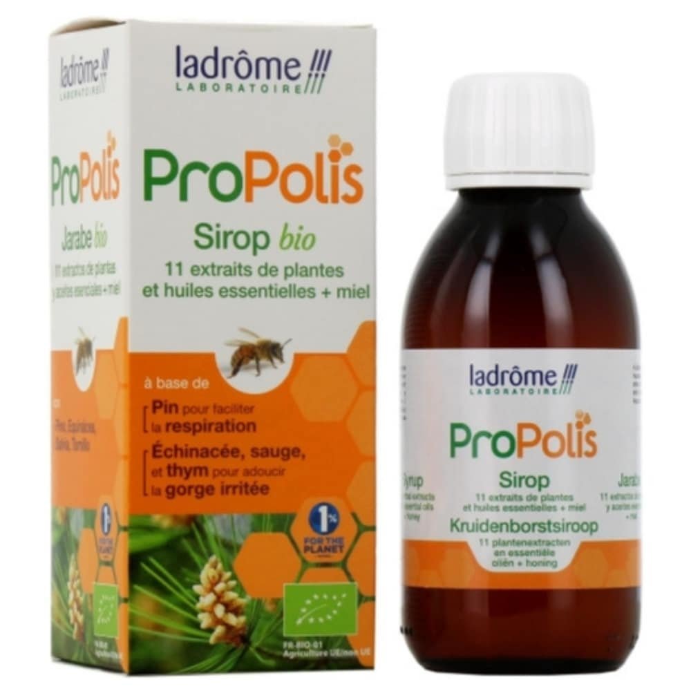 ladrome – propolis sirop 11 extraits de plantes, huiles essentielles et miel bio – 150ml