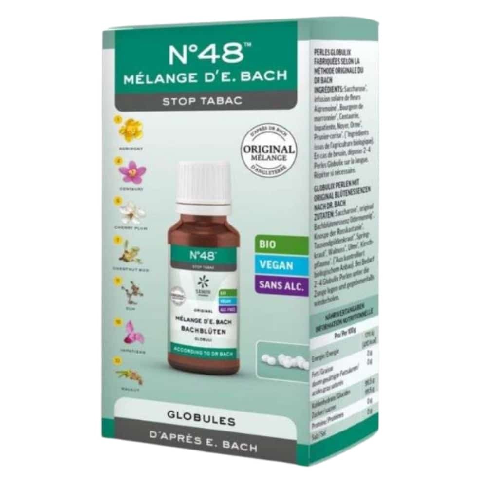 lemon pharma – n°48 melange d’e bach stop tabac globules bio – 20g