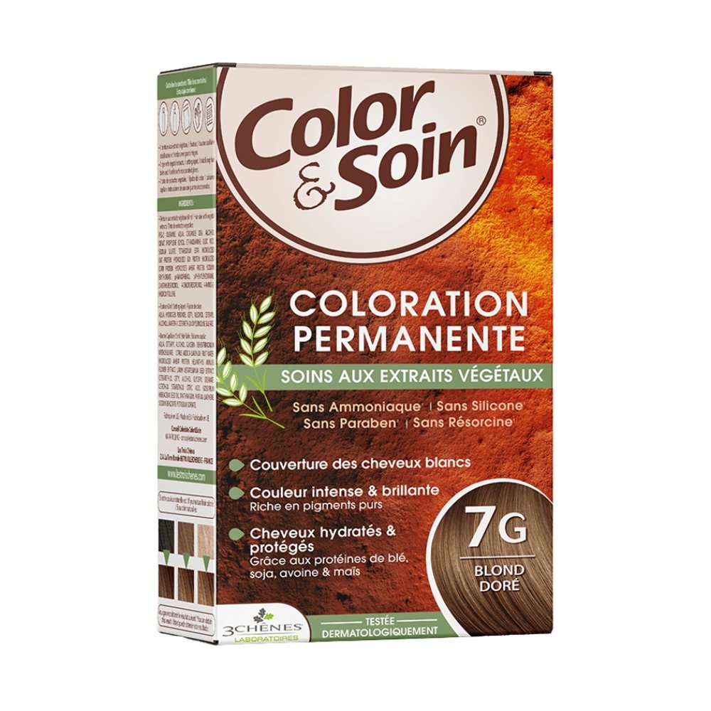 les 3 chenes – color et soin coloration cheveux permanente aux extraits vegetaux – 7g – blond dore