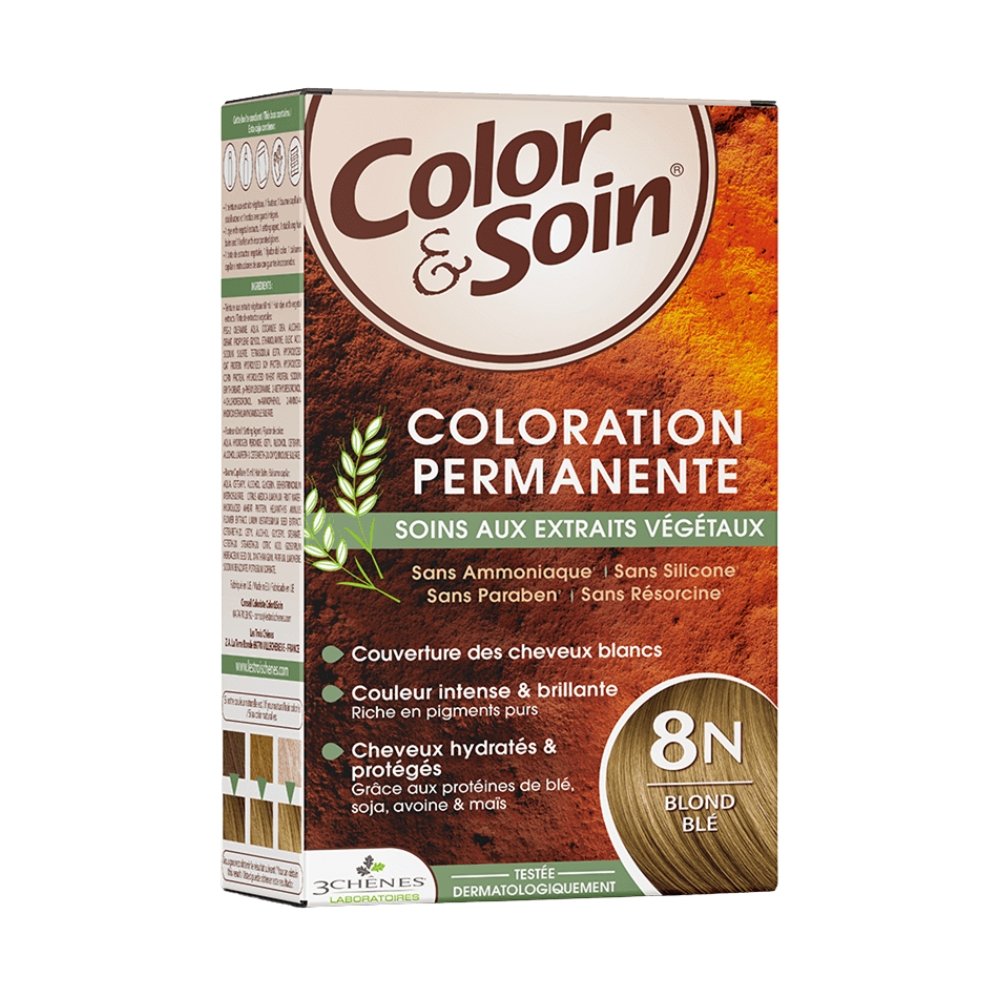 les 3 chenes – color et soin coloration cheveux permanente aux extraits vegetaux – 8n – blond ble